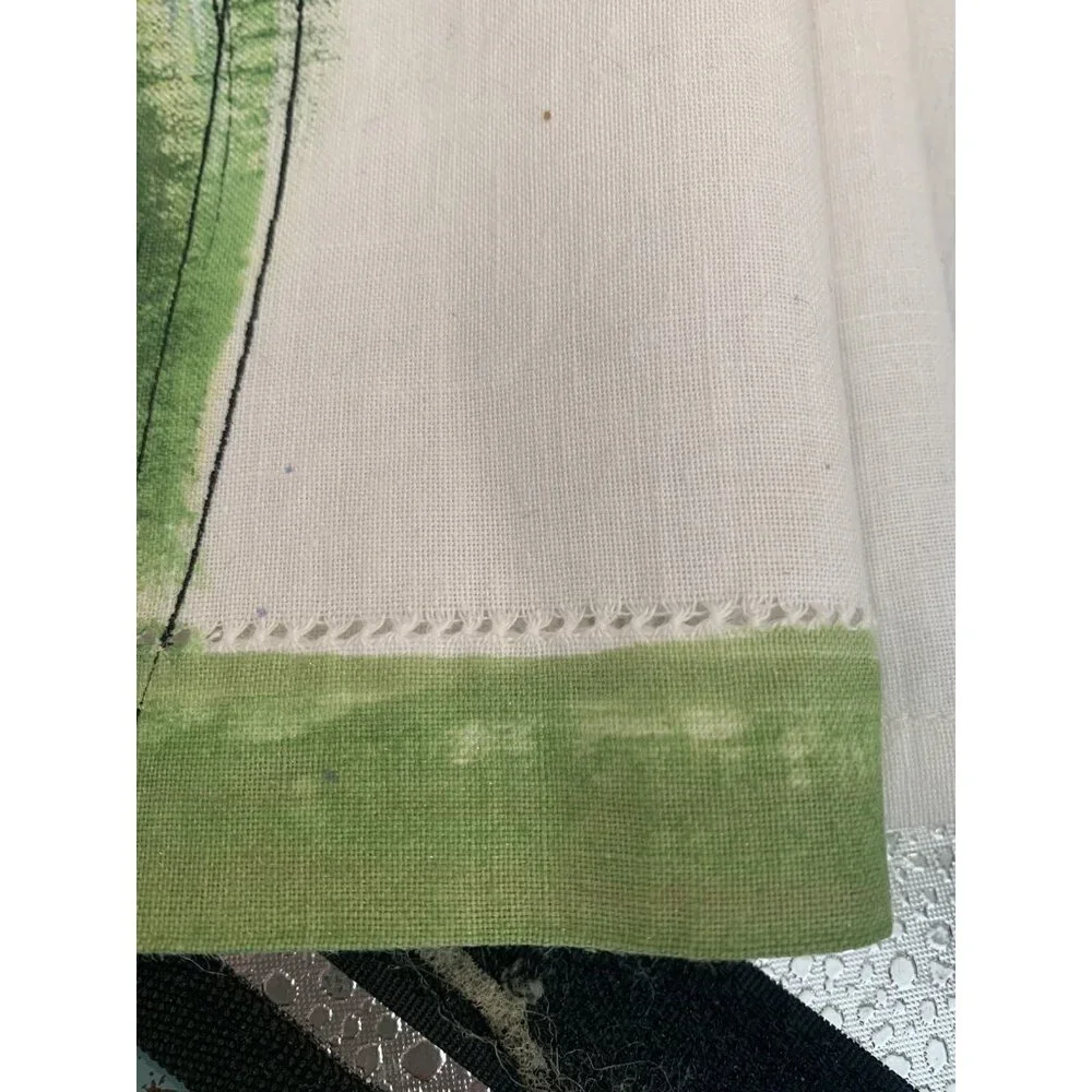 Vintage HAND PAINTED Linen Tea Towels FLORAL Hemstitch Set of 2 NOS 21